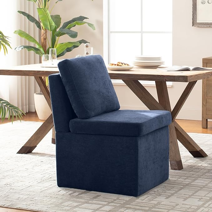 VKNOW Upholstered Dining Chairs, Modern Kitchen Chairs with Storage, Linen Armchair Dining Room Chairs for Kitchen Room, Navy Blue