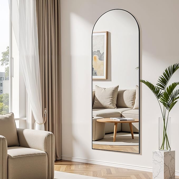 Arched Full Length Mirror, Floor Mirror with Stand, 59"x16" Mirrors for Home Decor, Full Length Body Floor Mirrors, Wall Mounted Mirror for Bedroom, Living Room, Black