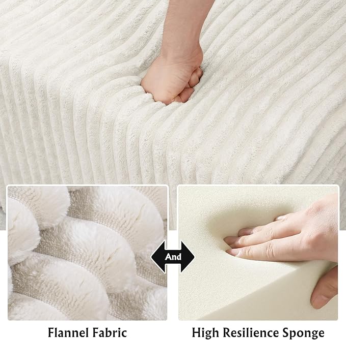 3-Piece Boneless Modular Sectional Sofa, Cloud Couch, Left Facing Chaise with Ottoman, Oversized Deep Seat, Soft Corduroy Fabric, Sectional Couch for Living Room-White