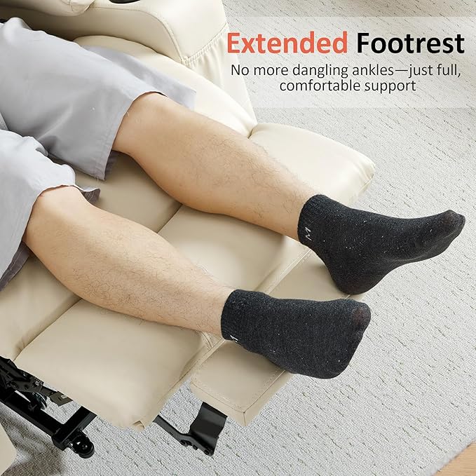 MCombo Power Lift Recliner Chair for Elderly, Lift Chair with Heat and Massage, FSC Certified, USB Ports, Cup Holders, Faux Leather 7040 (Cream White, Medium)