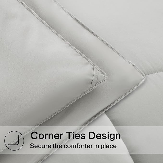 EASELAND Twin Size Down Alternative Comforter - Quilted Duvet Insert for All Seasons, Soft Lightweight with Corner Tabs, Summer Winter Warm Bedding, Light Grey 64×88 Inches
