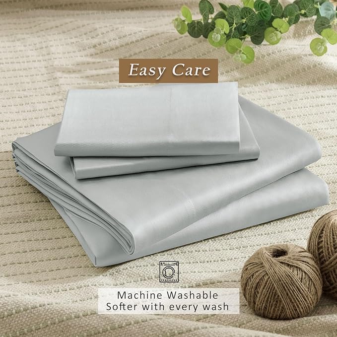 TOSMO Luxury Cooling Sheet Set - 100% Viscose from Bamboo, 4-Piece Bedding Set (Full Size) - 18” Extra Deep Pockets, Oeko-Tex Certified, Silky Soft and Breathable, Sliver