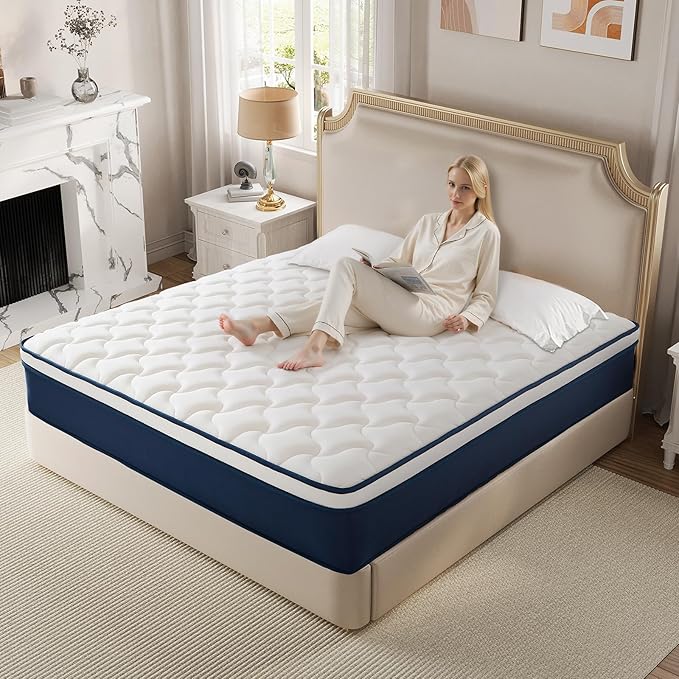 Full Size 12 Inch Gel Memory Foam Hybrid Mattress in a Box - 55x75 Inch, Pocket Springs & Medium Firm for Pressure Relief, Motion Isolation, 100 Nights Trial