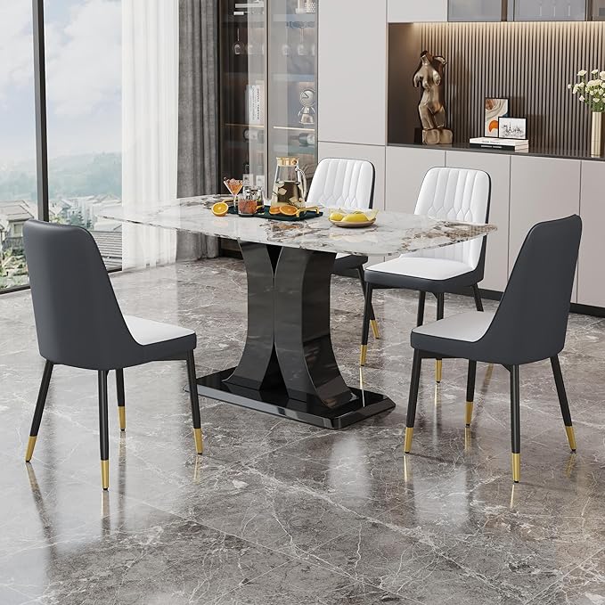 Dining Chairs Set of 4，Modern Dining Chairs, Equipped with PU Leather Backrest Cushions and Black Metal Legs, Suitable for Restaurants, Kitchens, and Bedrooms Dining Room Chairs
