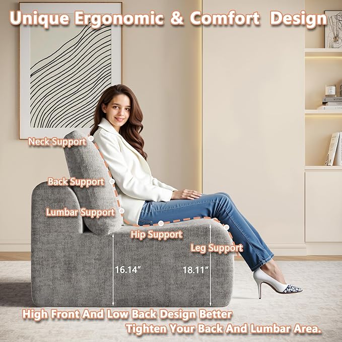 EASE MOOSE Cloud Couch Sectional Sofa, Large U-Shaped Oversized Modular Couch for Living Room, Minimalist Boneless Couches with Ottoman, 5-Seat Deep Sofas for Bedroom, Chenille (Light Grey)