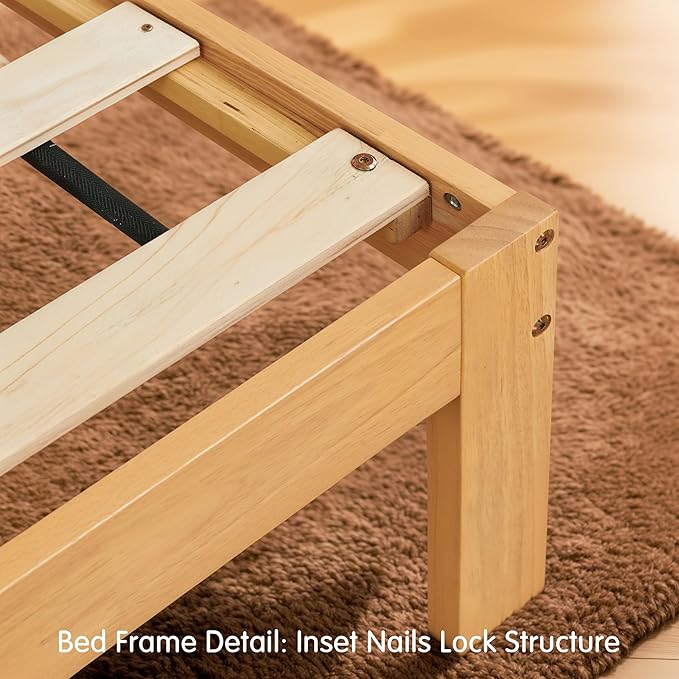 Hokway Wood Queen Bed Frame-No Wobble,Noise-Free,Easy Assembly with Precise Holes,12 in Wood Slat Support,No Box Spring Needed,Natural