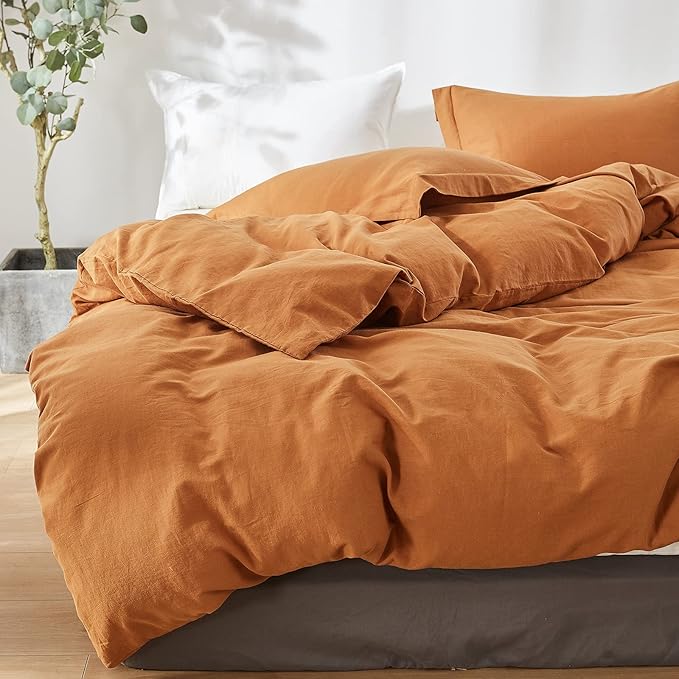 Simple&Opulence French Linen Duvet Cover Set 104"x 98"- 3 Pieces (1 Comforter Cover,2 Pillowcases)-Natural Flax Cotton Blend-Solid Color Breathable Farmhouse Bedding-Rust,California King