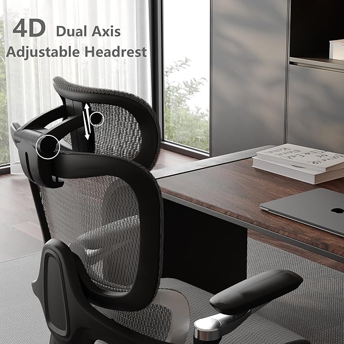 Ergonomic Office Chair, Mesh Home Desk Chair with Adaptive Lumbar Support, Gaming Chair with Headrest, 5D Armrest,90-130°Tilt, BIFMA Certified, Model Zen (Grey)