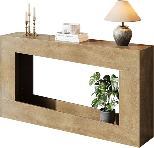 63-Inch Long Console Table, Wood Entryway Table with Storage Shelf, Farmhouse Narrow Sofa Table Behind The Couch for Living Room, Entryway, Hallway (Natural)
