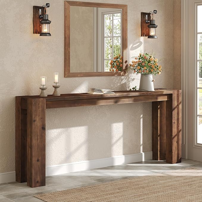 Solid Wood Console Table for Entryway, 70.9-Inch Extra Long Farmhouse Sofa Table Behind Couch, for Living Room, Foyer, Hallway, Entrance, Rustic Brown