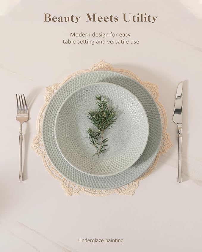 Dinnerware sets plates and bowls sets modern plates,Handmade Reactive Glaze Stoneware Plates and Bowls Sets,Highly Scratch Resistant Dishwasher & Microwave Safe Dishes Set (style - 5, 4 - Set (12pcs))