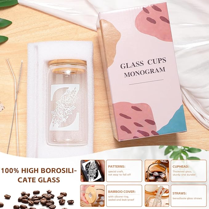 DWTS DANWEITESI Birthday Gifts for Women: Initial Glass Cup as Office Graduation Memorial Holiday Personalized Gifts - for Teacher Employee Nurse Coworkers Bridesmaid Bride - Z Aesthetic Cup