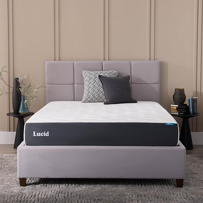 Lucid 10 Inch Memory Foam Mattress - Firm Feel - Infused with Refreshing Bamboo Charcoal and Cooling Gel - Bed in a Box - Temperature Regulating - Pressure Relief - Breathable - King Size