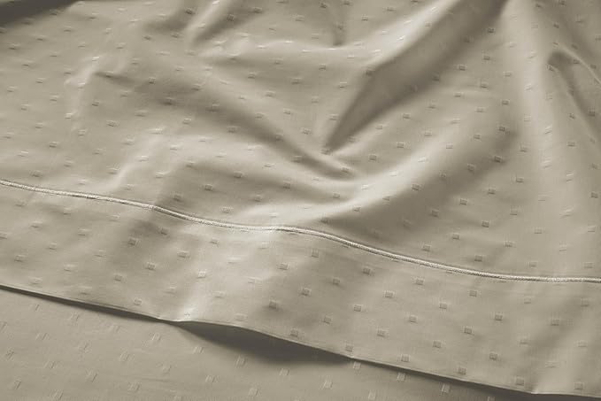 100% Egyptian Cotton Sheet Set Queen Size – Silky Sateen Weave Queen Sheet Set for Winter Sleep Comfort, 15" Snug Fit Deep Pocket, Breathable Hotel-Quality Soft Luxury You Can Feel - Swiss Dot Linen
