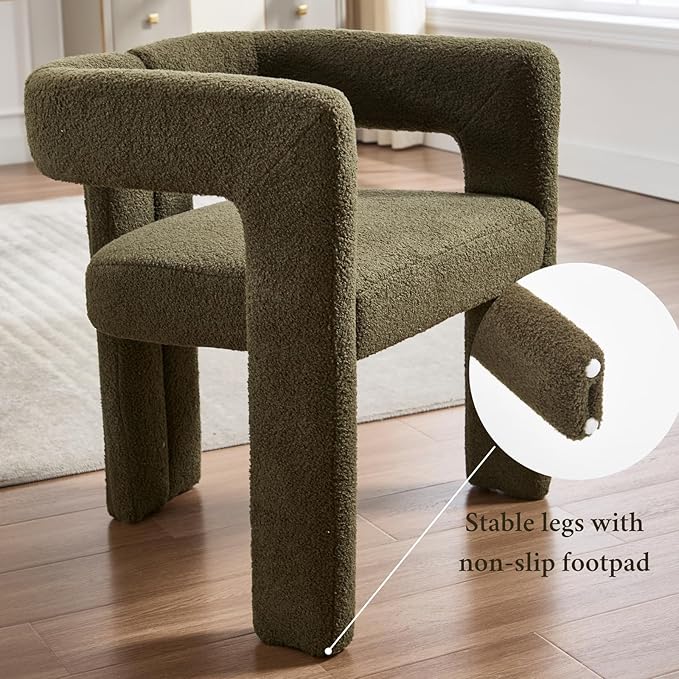 Modern Dining Chairs Set of 2, Upholstered Side Chairs Sherpa Fabric Guest Chairs with Barrel Backrest Armchair for Dining Room Living Room, Green