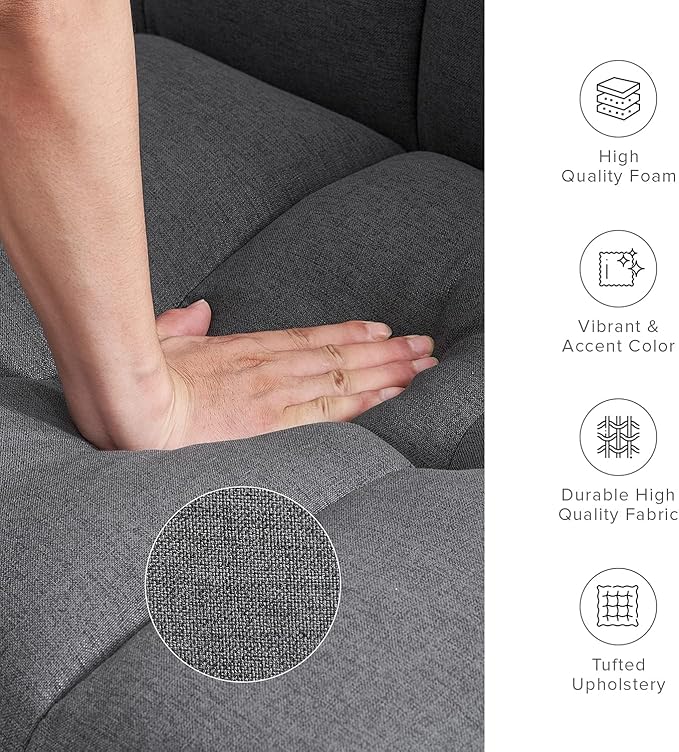 mopio Aaron 76.8" Couch, Small Futon Sofa Bed, Sleeper, Loveseat, Mid Century Modern Futon Couch, Sofa Cama, Couches for Living Room, Bedroom (Dark Grey Fabric)