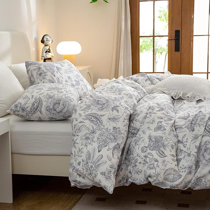 Floral Comforter Set Twin 2 Pieces Soft Cute Vintage Floral Bedding Comforter Lightweight Garden Style Floral Botanical Comforter Set for All Seasons 1 Comforter and 1 Pillowcases