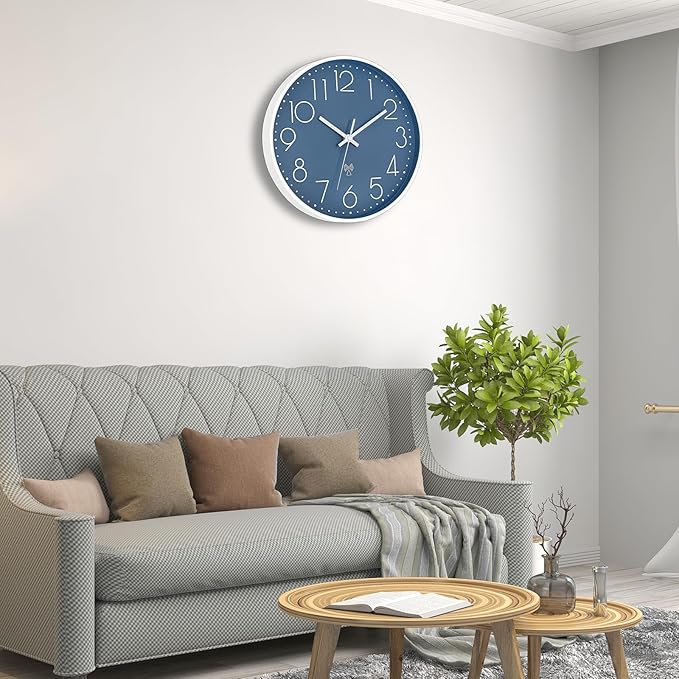 Foxtop Atomic Wall Clock Battery Operated Round Analog Modern Wall Clock Sets Automatically for Office Classroom Bedroom Kitchen Living Room (Cerulean)