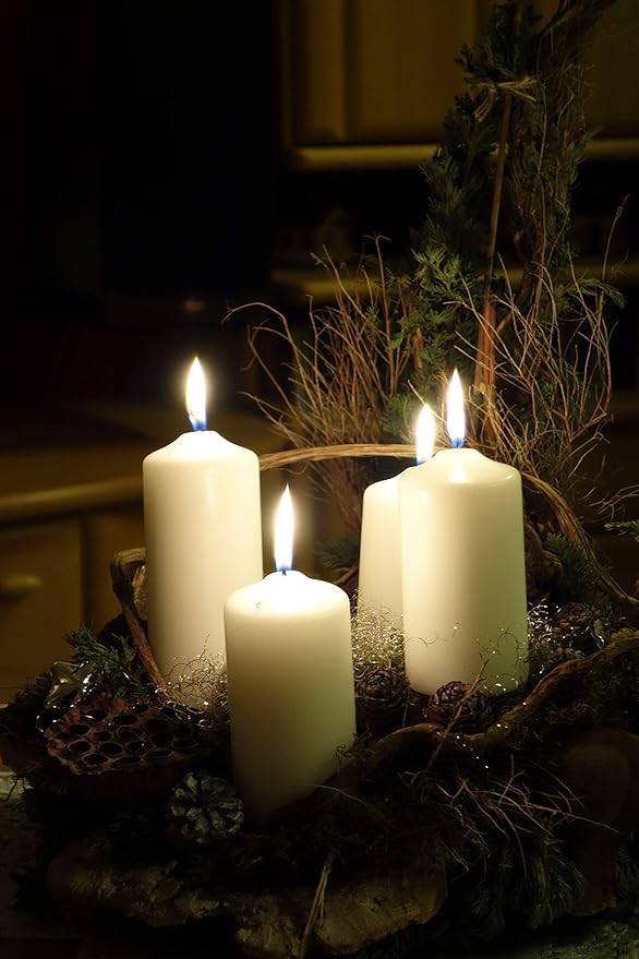 D'light Online 3 X 8 Inch Pillar Candles Set of 12 Bulk Event Pack Round Unscented Premium Wax Pillar Candles for Wedding, Spa, Party, Birthday, Holiday, Bath and Home Decor (3X8, Ivory)