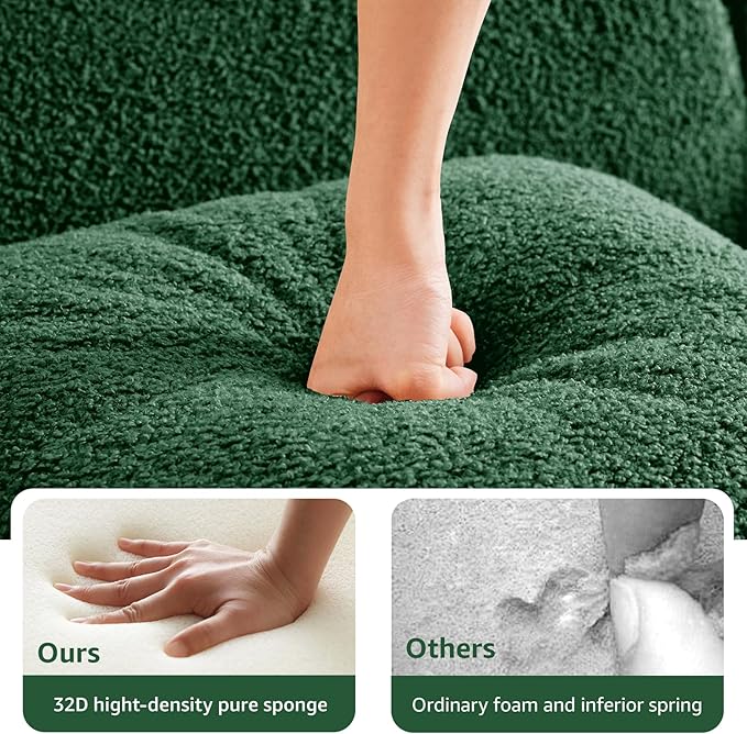 Green Teddy Fabric Cloud Ottoman, Modern Boneless Modular Footstool in a Box for Living Room, Comfortable Deep Seat Design, No Assembly Required, Sofas para Sala