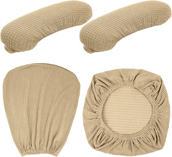 Tallew 4 Pcs Office Chair Covers Set Computer Universal Protective Stretchable Chair Seat Covers Desk Armrest Slipcovers Pads Office Cushion Backrest for Rotating (XL,Camel)