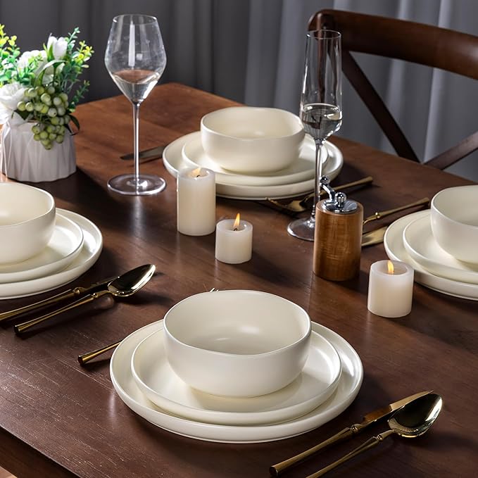 AmorArc Ceramic Dinnerware Sets, Wavy Rim StonewarePlates and Bowls Sets, Highly Chip and Crack Resistant | Dishwasher & Microwave & Oven Safe Dishes set, Service for 6 (18pc)
