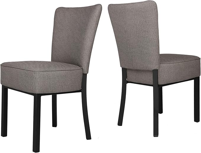 LUCKYERMORE 2 Set Kitchen Dining Room Chairs with Soft Cushion Modern Sturdy PU Leather Side Chairs with Metal Frame for Living Room Bedroom, Heavy Duty Dining Chairs, Vinyl Gray