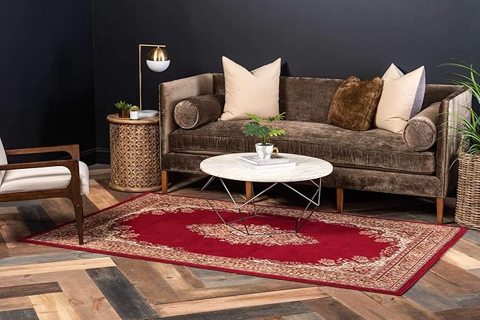 Unique Loom Reza Collection Traditional Persian Style Area Rug, 5 x 8 ft, Burgundy/Ivory