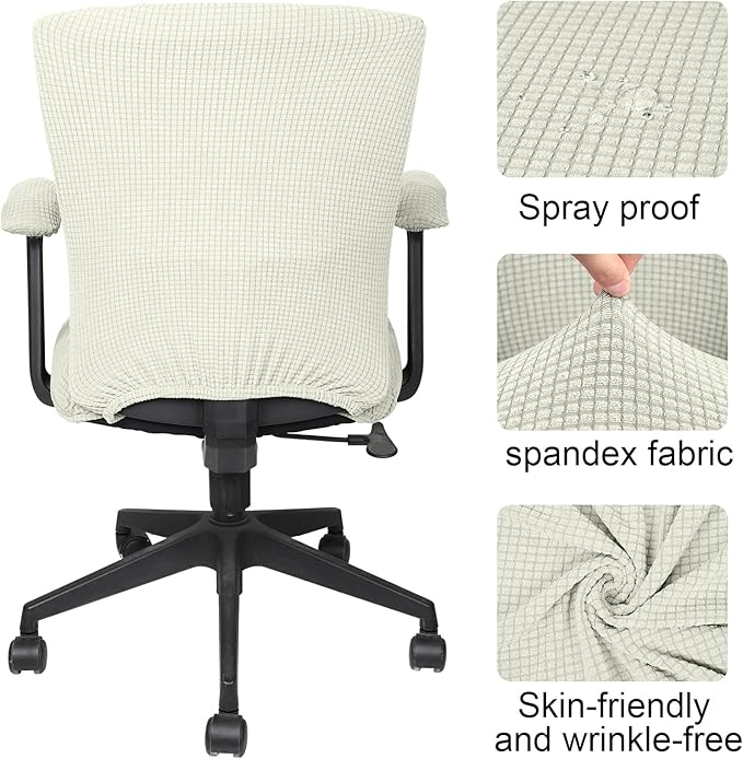 Tallew 4 Pcs Office Chair Covers Set Computer Universal Protective Stretchable Chair Seat Covers Desk Armrest Slipcovers Pads Office Cushion Backrest for Rotating (XL,Cream White)