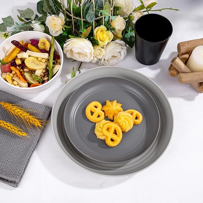 LIYH 16 Pcs Plastic Wheat Straw Dinnerware Sets for 4 - Plates and Bowls Sets Reusable Tableware Dish Set for 4 Include Wheat Straw Plates Bowls Cups Microwave Dishwasher Safe