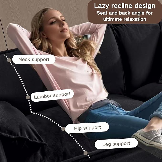 143.31" Oversized Extra Deep Seat Modern Chenille Cloud Couch, Large 4 Seater U Shaped Modular Sofa for Living Room,Bedroom,Apartment,Office (Black, 143.31 Inch-U Shape)