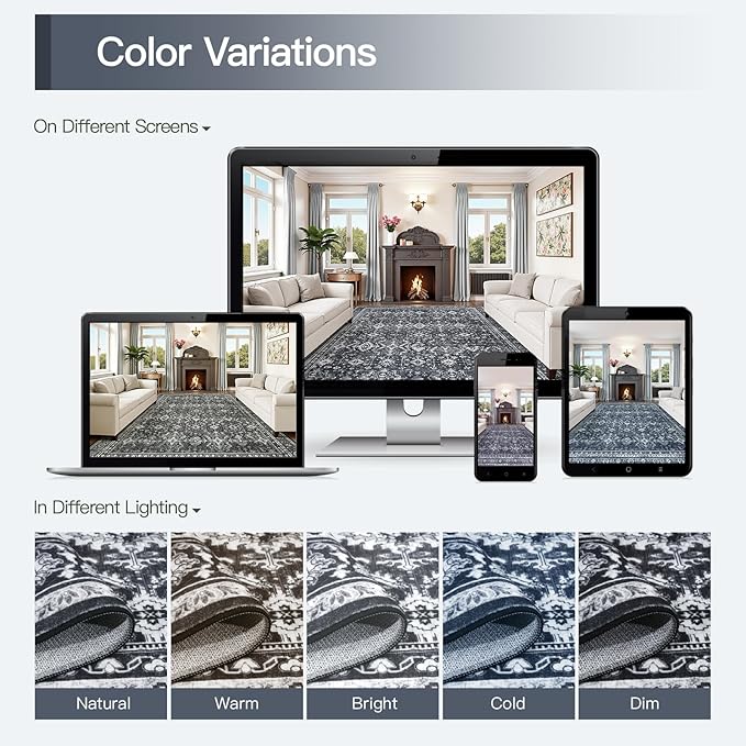 Lofus 8x10 Area Rug for Living Room,Black Washable Area Rugs with Non-Slip Backing,Soft Boho Carpets for Bedroom Dining Room Home Office Indoor Nursery