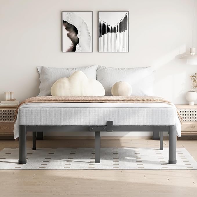 7 Inch King Size Bed Frame, 3500Lbs Heavy Duty Metal Platform with Round Corner Legs Mattress Slide Stopper, Steel Slat Support No Box Spring Needed, Noise Free, Non-Slip, Easy Assembly