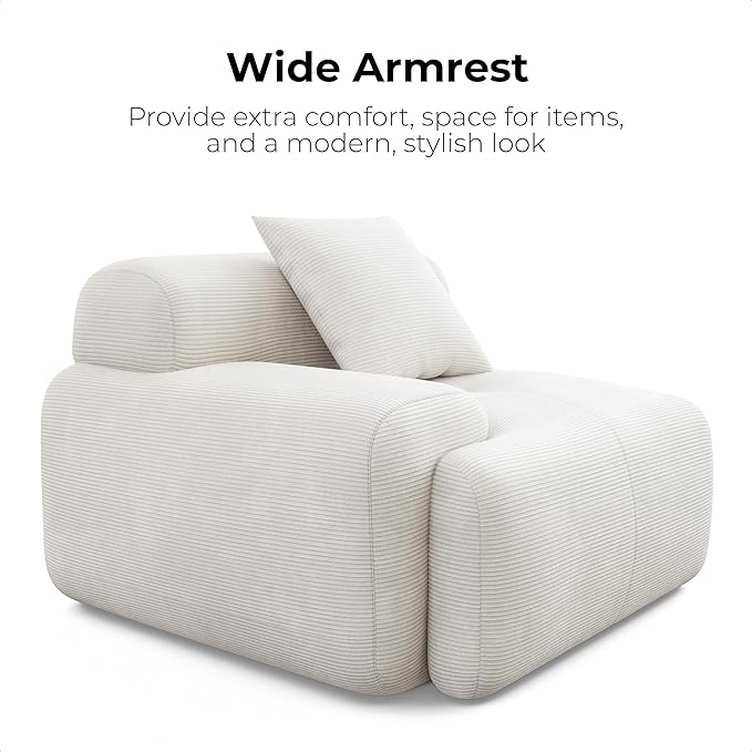 LIKIMIO 118" Modern L-Shaped Modular Sectional Sofa for Living Room, Oversized 3-Seater Cloud Boneless Couch with Deep Seat and Movable Ottoman, Corduroy Upholstery, No Assembly