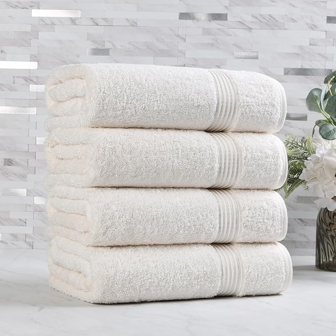 Superior Heritage Egyptian Cotton Bath Towel Set, Large Body Towels for Home Bathroom, Master, Guest Bath Decor, Plush, Absorbent Basics, Spa, Hotel, Resort, Luxury Essentials, Set of 4, Ivory