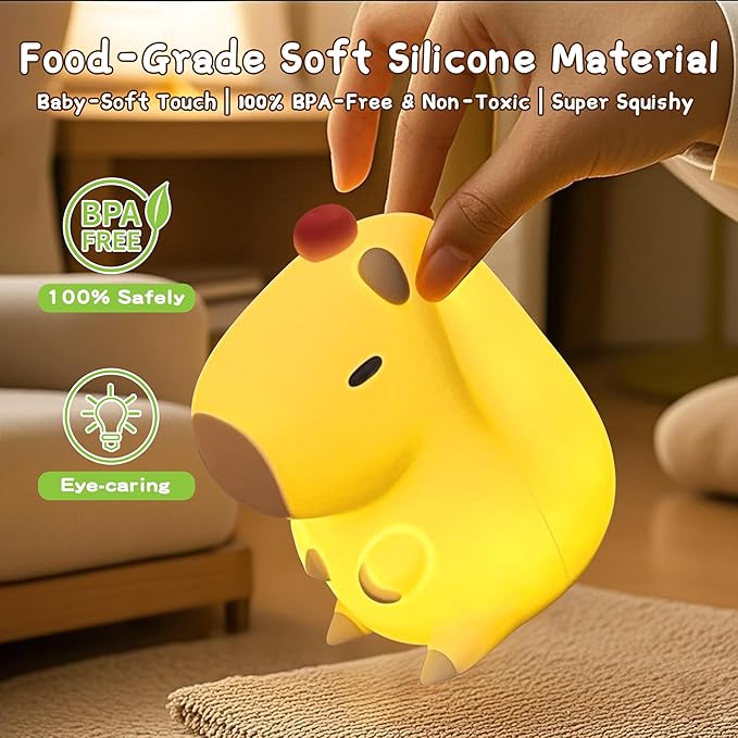Capybara Lamp,Cute Capibara Night Light, LED Squishy Novelty Animal Lamp,Dimmable Soft Silicone Nursery Nightlight for Kids, Rechargeable Bedroom Touch Lamp, Dorm Decor, Baby Boys Girls Gift