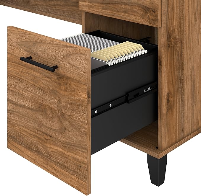 Bush Furniture Somerset 60W L Shaped Desk with Hutch in Fresh Walnut