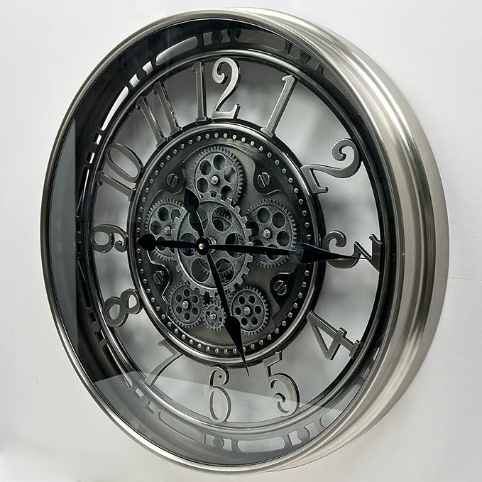 DORBOKER Real Moving Gears Wall Clock Large Modern Metal Clocks for Living Room Decor, Industrial Steampunk Unique Vintage Rustic Decorative Clock for Home Farmhouse Office, 21 Inch,Gunmetal Arabic