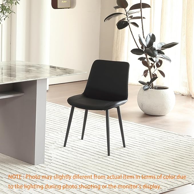 Black Leather Dining Chairs Set of 4, Mid Century Modern Faux Leather Kitchen & Dining Room Chairs, Comfortable Dinner Chair Kitchen Chairs for Restaurant Living Room, Cafe, Home (4, Black)