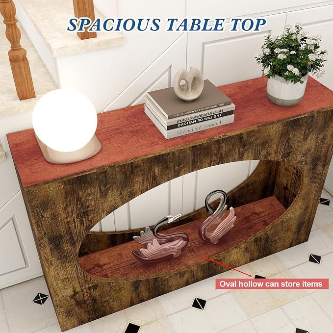 Solid Wood Console Table, Farmhouse Entryway Table with Open Storage, Long Sofa Table Behind Couch, for Living Room, Hallway, Foyer, Entrance, Easy Assembly, Rustic Brown