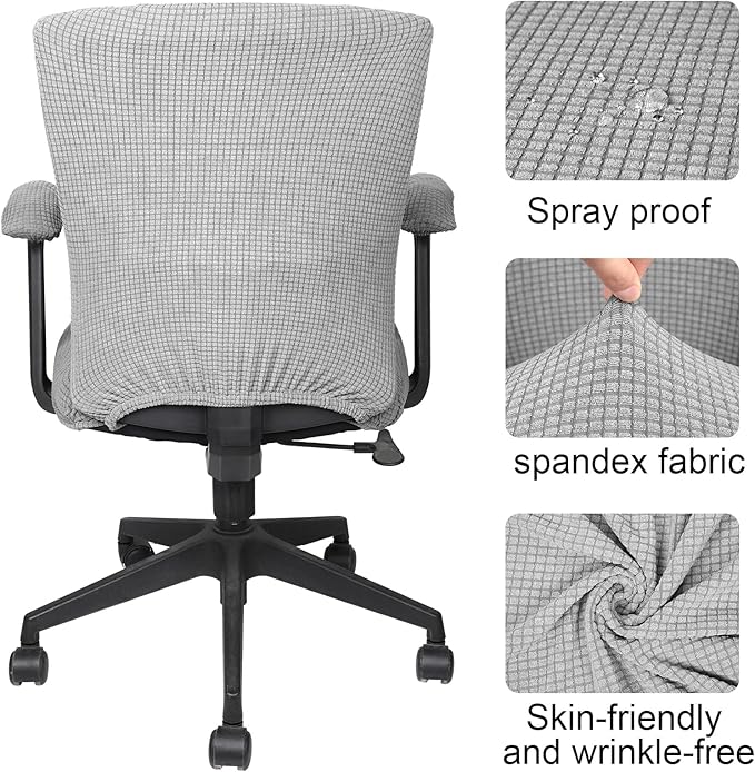 Tallew Office Chair Covers Set Computer Universal Protective Stretchable Chair Seat Covers Desk Armrest Slipcovers Pads Office Cushion Backrest for Rotating(XL,Silver Grey,8 Pcs)