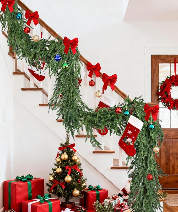 DearHouse Christmas Norfolk Pine Garland, 9 Ft Artificial Greenery Christmas Decoration for Holiday Season, Mantel Fireplace Table Runner Centerpiece