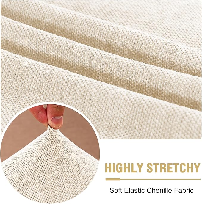 H.VERSAILTEX Stretch Chenille Couch Cushion Cover Soft Sofa Covers Individual Seat Couch Slipcover Sets Furniture Protector Seat Cushion Sofa Cover (3 Piece Sofa Cushion Covers, Beige)