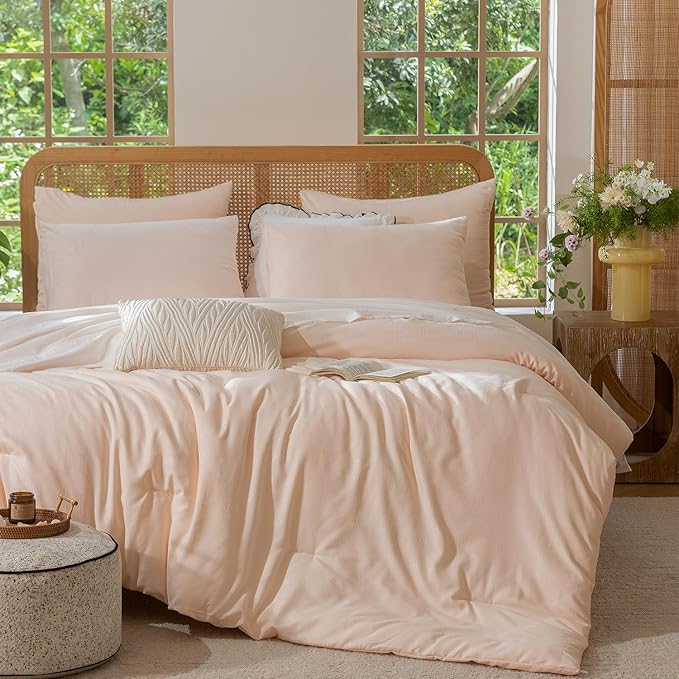 King Size Comforter Pink - Waffle Checkered Bedding, Textured Thermal Breathable Design for All Seasons, Ultra-Soft Combo for Year-Round Comfort