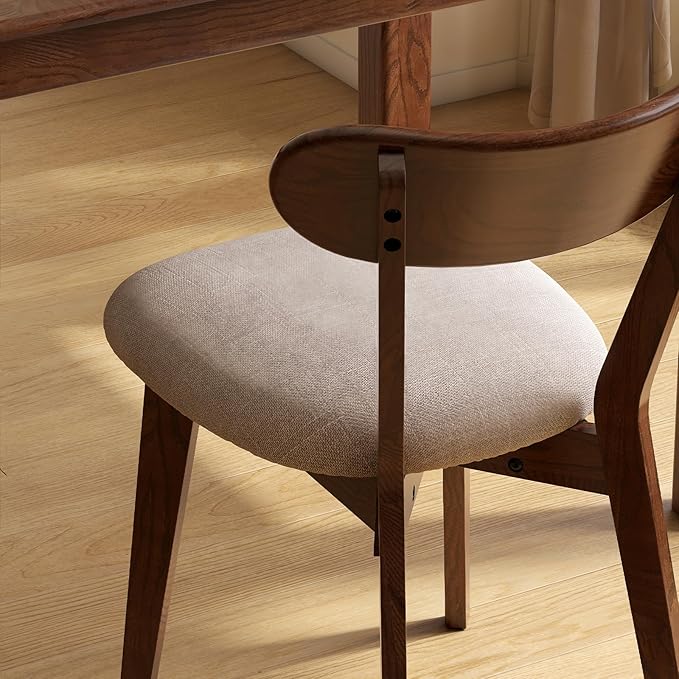 Walnut Dining Chair,FAS-Grade North American Oak Construction with Grey Padded Fabric Seats, Comfortable Dining Chair for Kitchen & Dining Room, 400lb Capacity