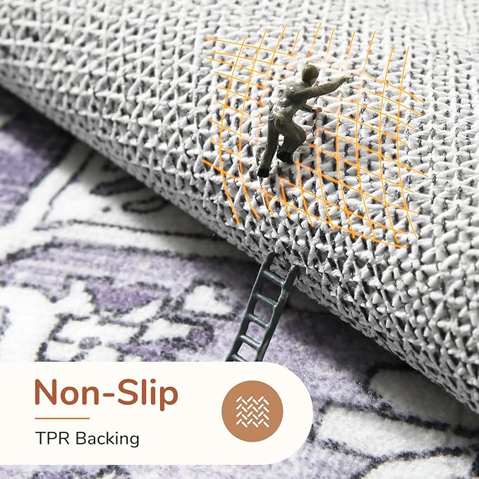 OPPODREAM Thin Area Rugs 4x6, Low-Pile Washable Rugs 4x6 with Non Slip Backing, Faux Cashmere 4 x 6 Throw Carpet, Purple