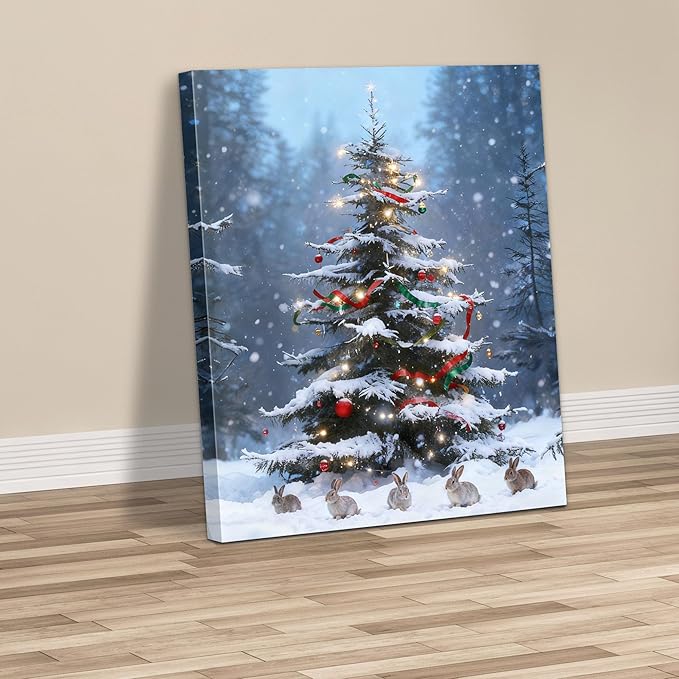Framed Christmas Pictures Wall Decor,Vintage Pine Tree Prints,Winter Christmas Canvas Wall Art Decoration for Bedroom Bathroom Living Room Rustic Xmas Holiday Gifts (Christmas Tree 17, 24'' X 36'')