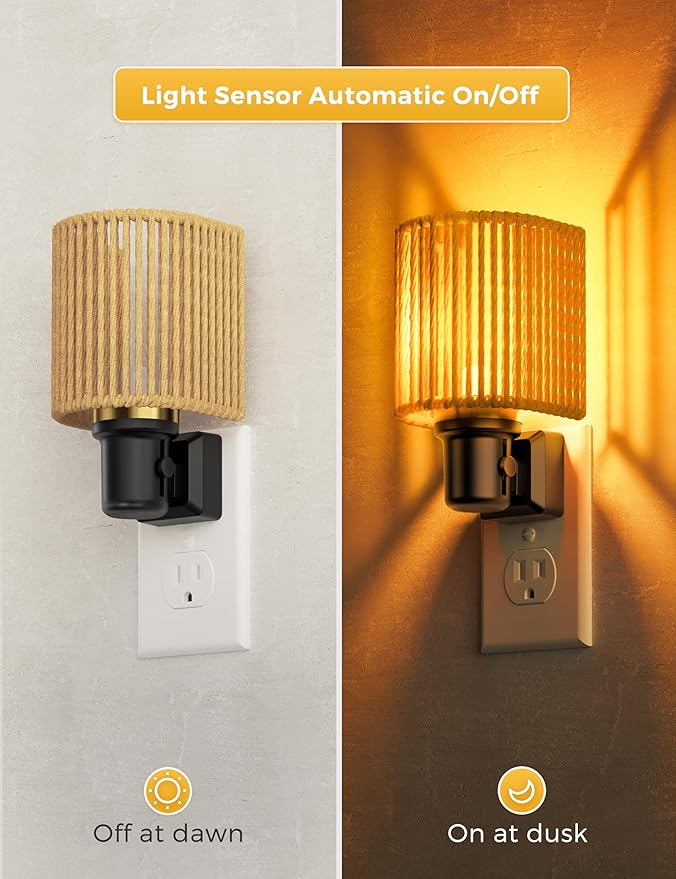 L LOHAS LED Night Lights Plug into Wall, Dimmable Night Light with Light Sensor, Amber Boho Nightlight Plug in Wall, Decorative Bohemian Nightlights Yellow Light for Bedroom Living Room Hallway, 2Pack