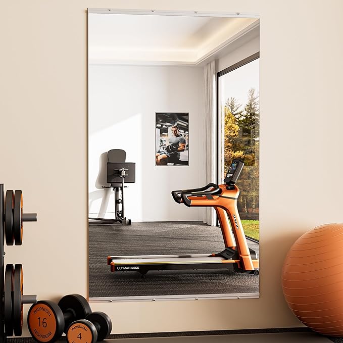 Keonjinn Home Gym Mirror, 60" x 36" Workout Mirrors for Home Gym, Frameless Tempered Glass, Full Body Wall Mirrors for Fitness Exercise, Yoga Room, Dance Studio, Garage