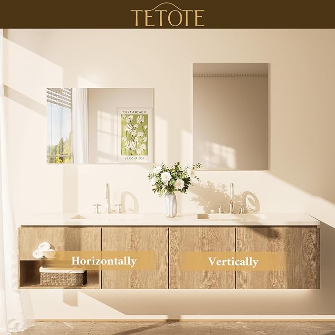 TETOTE Frameless Mirror 55"x30" Wall Mirror for Bathroom Sink with Polished Edge Tempered Glass, Bathroom, Bedroom, Living Room, Entryway, Gym, Horizontal/Vertical